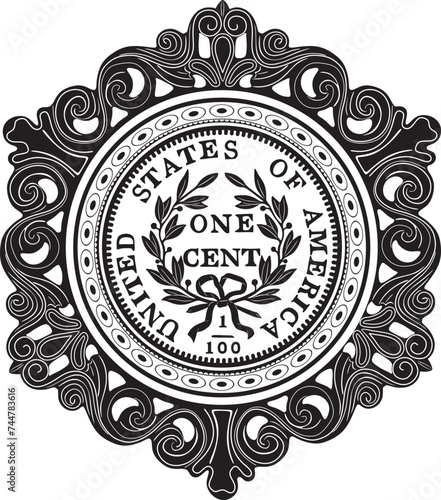 American one cent dollar coin vector design silhouette handmade black color
