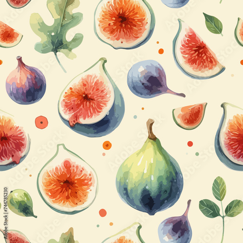 Vector watercolor seamless pattern with figs. Modern abstract design for paper, cover, fabric, interior decor and other users.