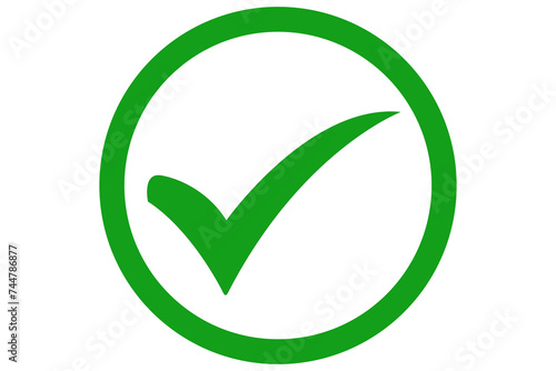 Green check mark on transparent background, green right tick mark under green circle