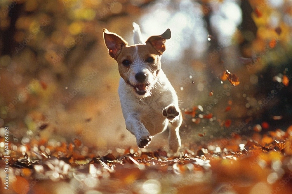 Jack Russell Parson Dog Runs towards Camera Low Angle High Speed Shot
