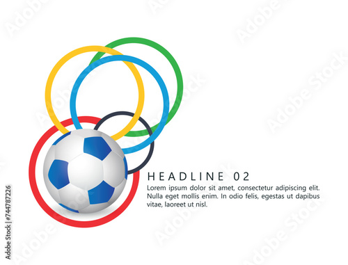 Olympic football background. Colored rings on a white background. Abstract bright background for design.