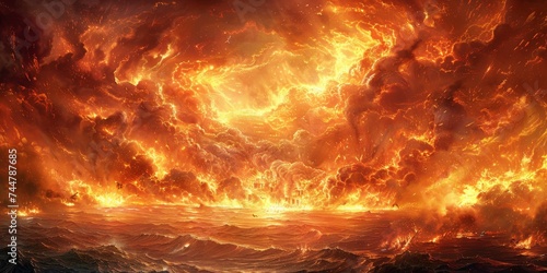 An Apocalyptic Sky Filled With Swirling Flames Above a Barren Landscape, a Vision of Armageddon