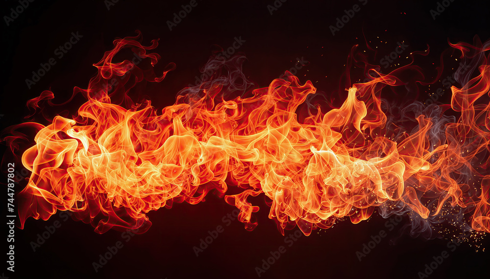  A wall of fire Firestorm raging fire Wall of flames with black background
