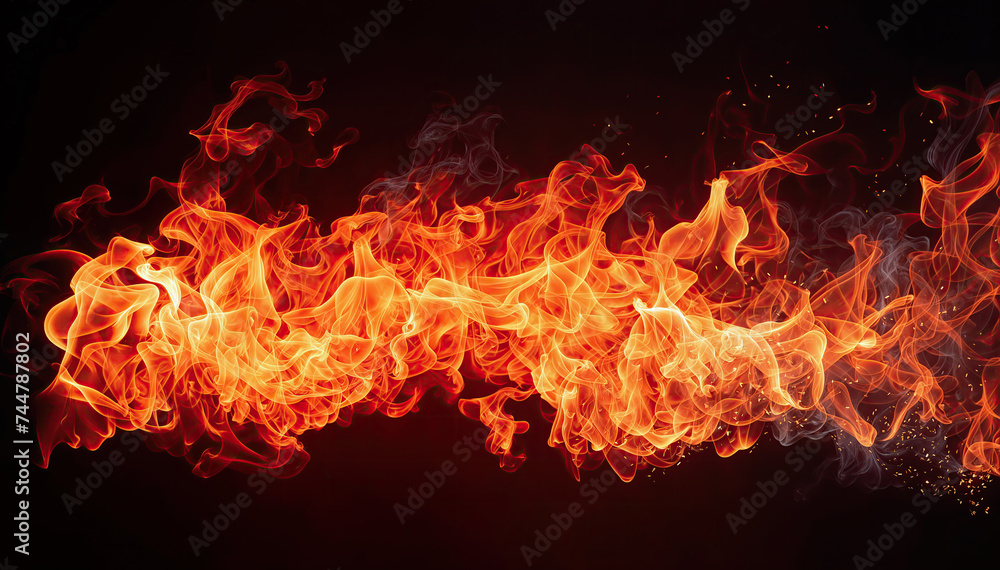 A wall of fire Firestorm raging fire Wall of flames with black background A wall of fire Firestorm raging fire Wall of flames with black background