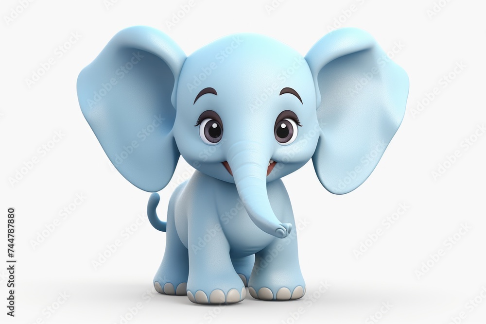 A baby elephant is standing on a white background and smiling A baby elephant is standing on a white background and smiling