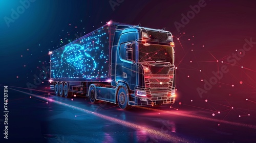 Truck. Logistics low poly art illustration.Vehicle  transport delivery  cargo logistics concept. Freight transport  international delivery. Cargo transportation service concept with connected dots.