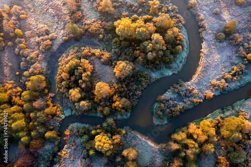 The Bryansk Forest Nature Reserve, the valley of the Desna River, meanders and bends of the Navlya River (a tributary of the Desna). Golden autumn, first October frosts photo