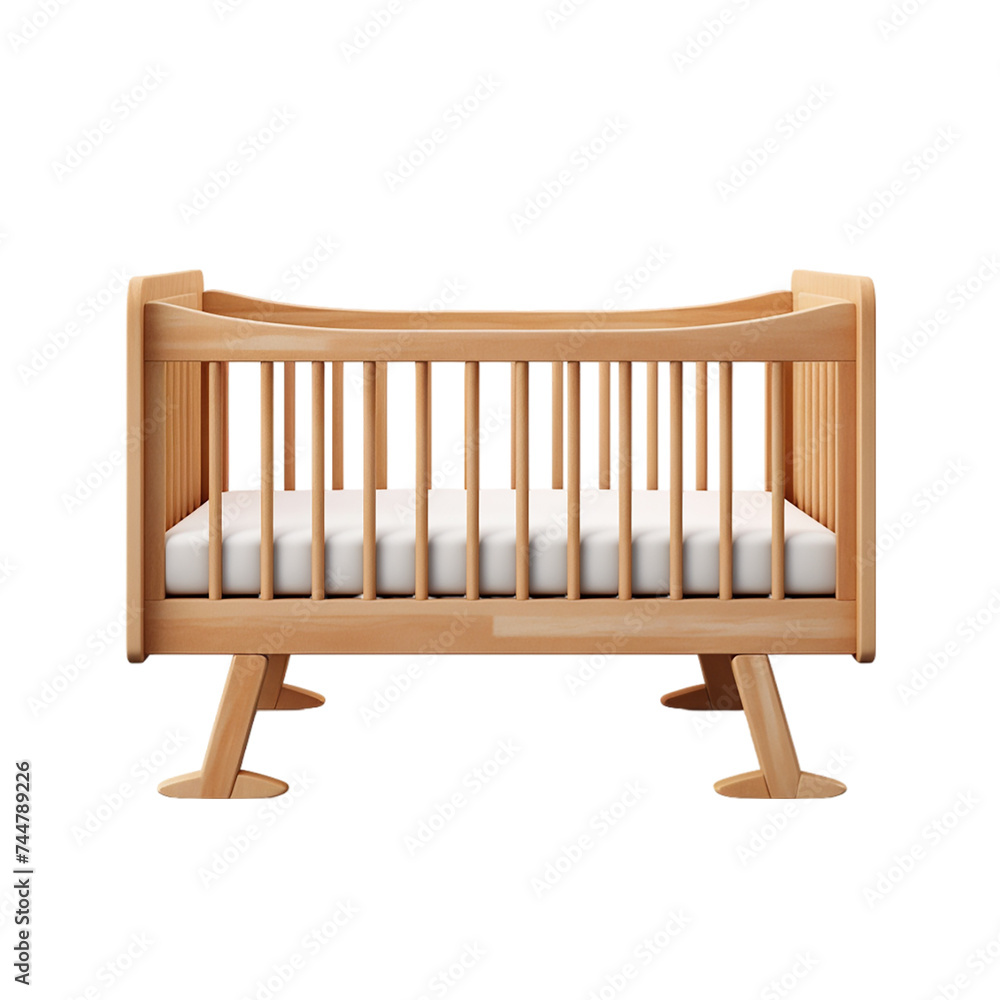 Wooden baby crib. isolated on a transparent background