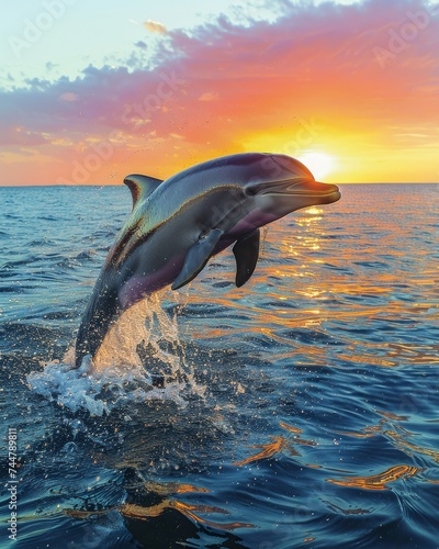 Dolphin Leaping at Sunset: Capturing the Magical Moment of a Dolphin Jumping Against a Colorful Sky