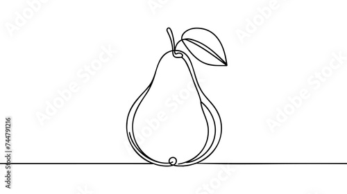 Pear fruit in continuous one line art drawing style. Minimalist black line sketch on white background.