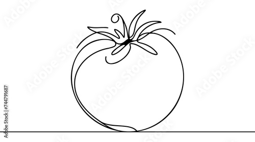 Continuous one line tomato for grocery store, printing on posters and banners. Linear style
