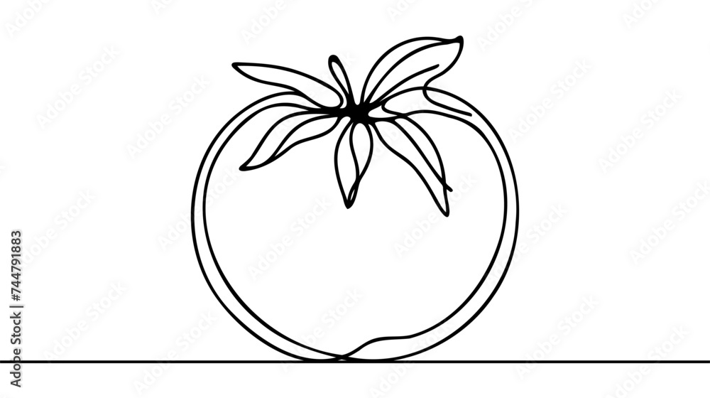 Continuous one line tomato for grocery store, printing on posters and banners. Linear style Continuous one line tomato for grocery store, printing on posters and banners. Linear style