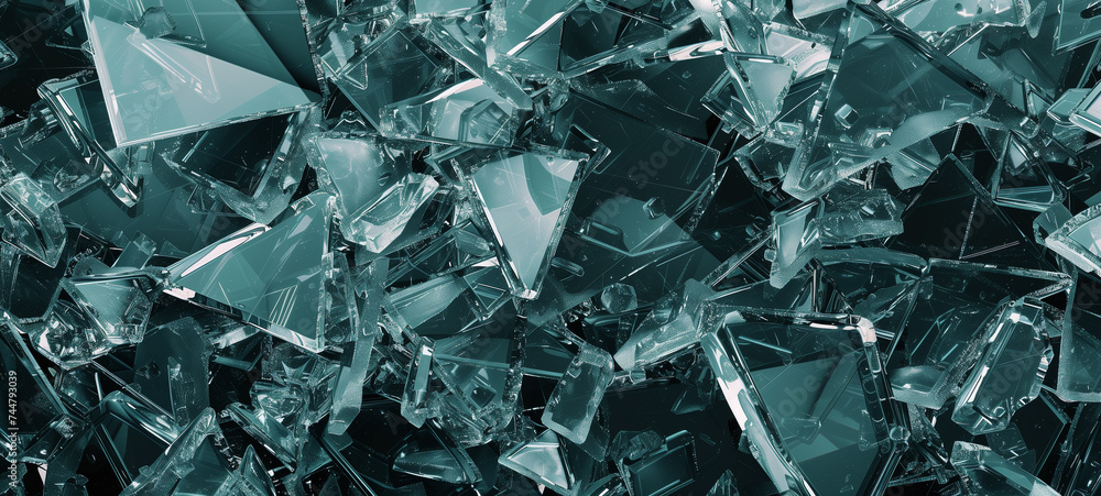 Solid material portrays shattered glass, with fragmented pieces arranged in a chaotic yet intriguing pattern Solid material portrays shattered glass, with fragmented pieces arranged in a chaotic yet intriguing pattern