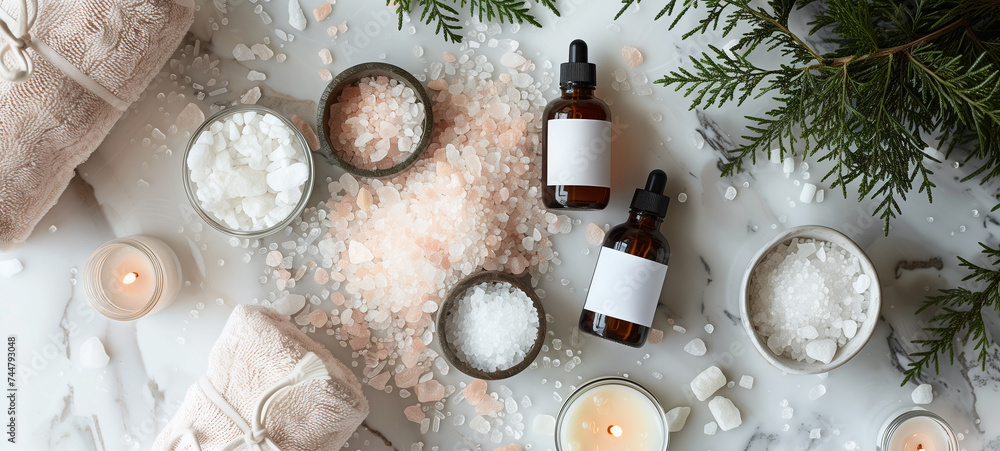 Spa products crafted with essential oils, salts, and candles Spa products crafted with essential oils, salts, and candles