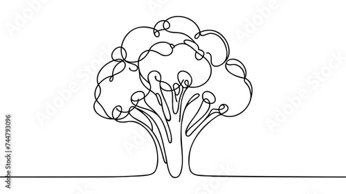 Continuous single drawn one line broccoli vegetables hand-drawn picture silhouette. Line art. Doodle