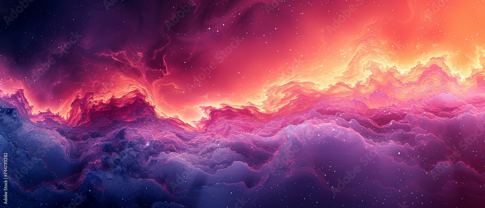 Purple and Red Background With Clouds and Stars