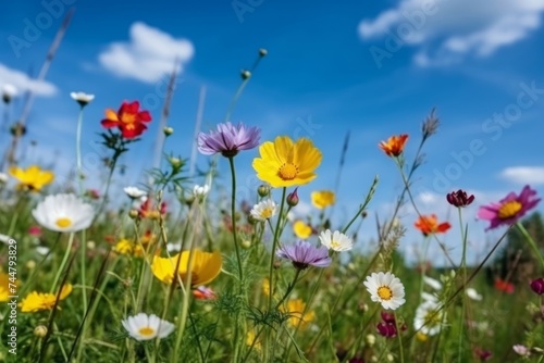 Meadow with colorful spring flowers