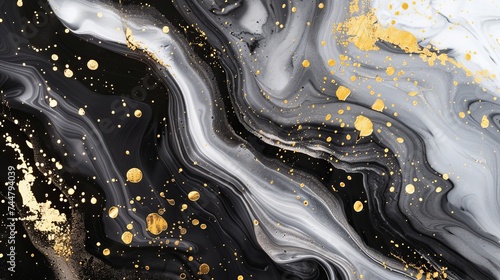 Abstract painting background with a gold splash texture featuring a liquid marble motif.