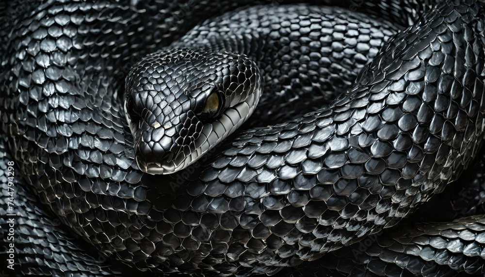 Fototapeta premium abstract background with black snake with metallic scales texture