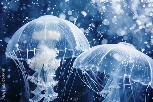 Umbrella and jellyfish merge in an abstract depiction of protection and elegance a dance of form and function