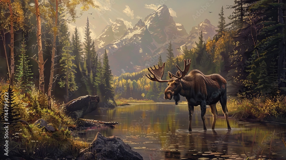 Moose possess a serene majesty that makes them incredibly lovely. - obrazy, fototapety, plakaty 