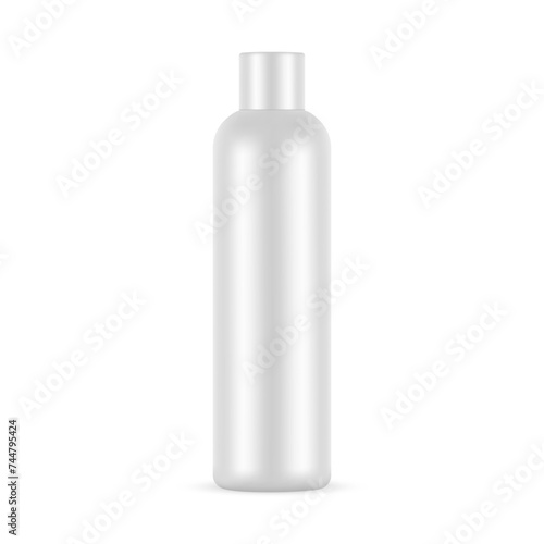Tall Plastic Cosmetic Bottle Mockup, Isolated on White Background. Vector Illustration