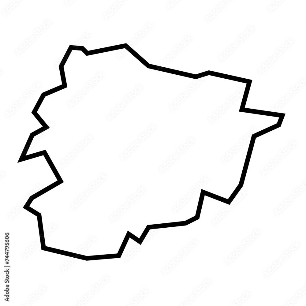 Andorra country thick black outline silhouette. Simplified map. Vector icon isolated on white background. Andorra country thick black outline silhouette. Simplified map. Vector icon isolated on white background.