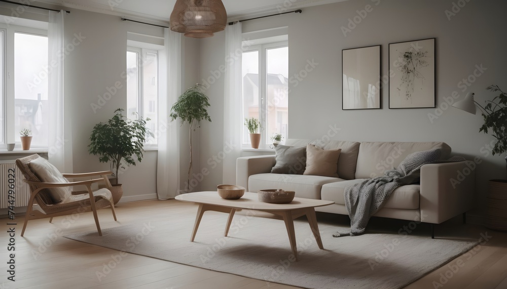 Fototapeta premium Modern Scandinavian live-in room mock-up design