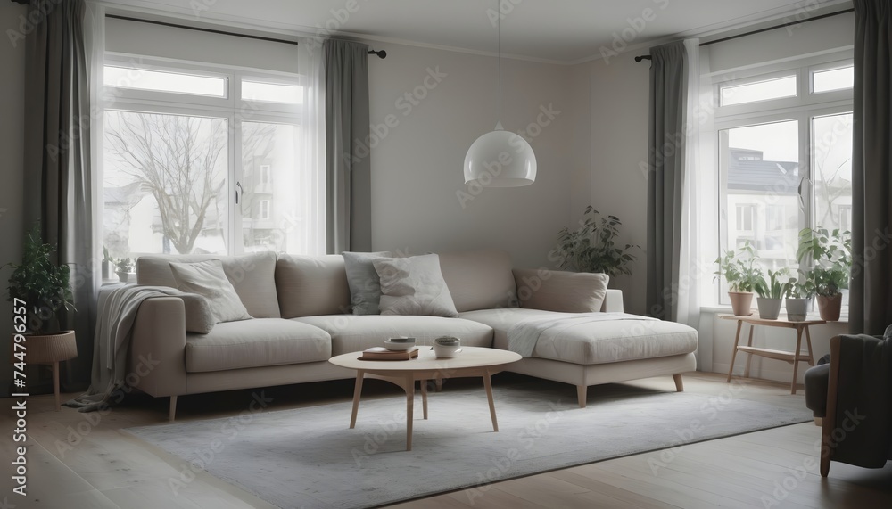 Fototapeta premium Modern Scandinavian live-in room mock-up design