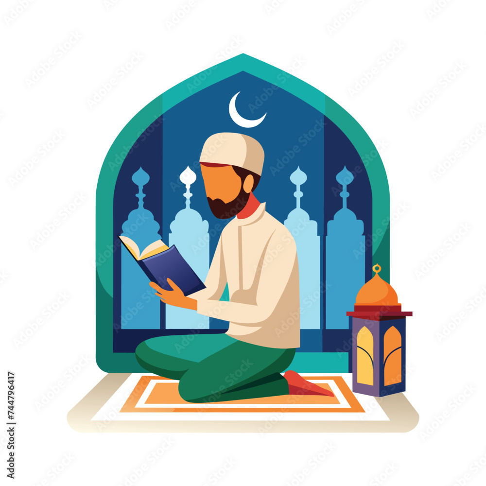 Muslim person recites the Quran illustration