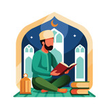 Muslim person recites the Quran illustration
