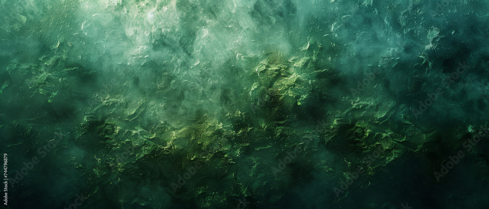 Green hues and textures mimic an aquatic dreamscape, inviting thoughts of mystery and depth