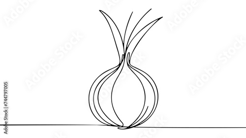Continuous one line onion for grocery store, printing on posters and banners. Linear style