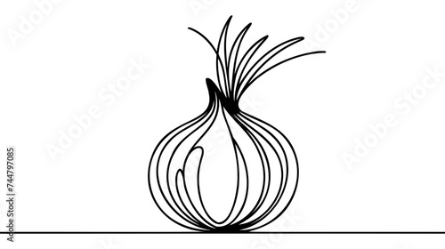 Continuous one line onion for grocery store, printing on posters and banners. Linear style