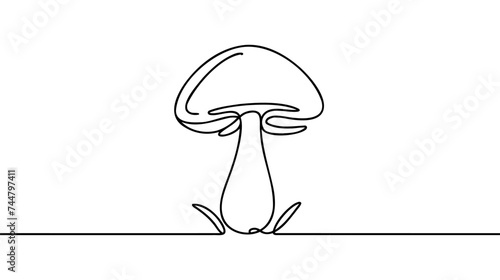 Continuous one line of mushroom in silhouette. Minimal style.