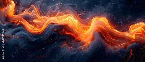 A dynamic abstract depicting energetic waves in shades of blue and orange, suggesting movement and flow