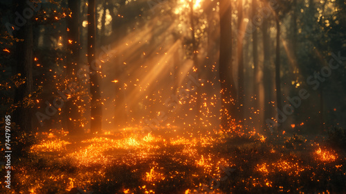 Trees in fire in the forest. Selective focus. Nature care concept. Day time 