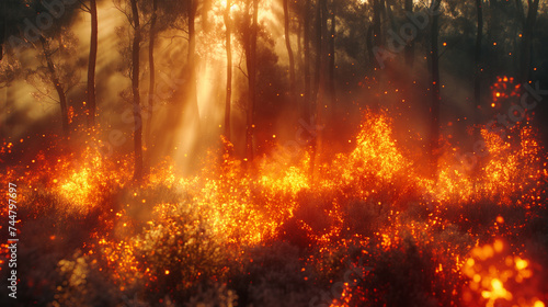 Big disaster with forest fire. Nature care concept. Selective focus 