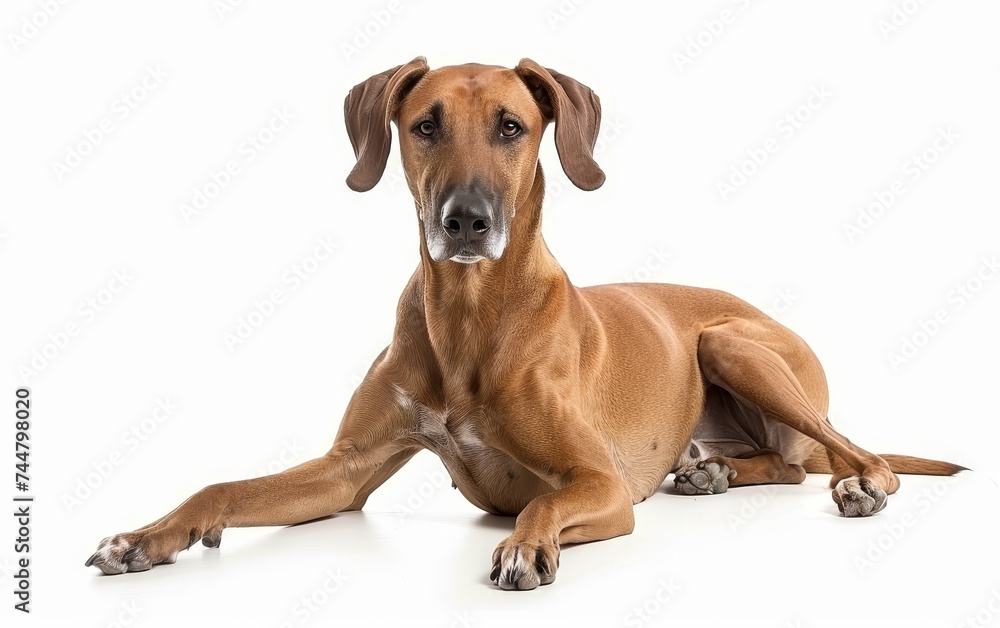 An Azawakh dog sits upright with a keen expression, showcasing its long, graceful neck and the distinctive, elegant lines of its breed. Attentive eyes and perked ears convey a sense of alertness.