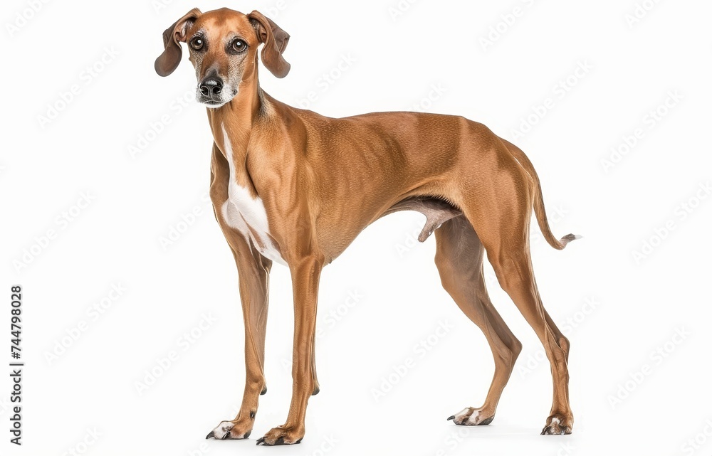 Side profile of a majestic Azawakh, showcasing its streamlined body and muscular build on a white background. Side profile of a majestic Azawakh, showcasing its streamlined body and muscular build on a white background.