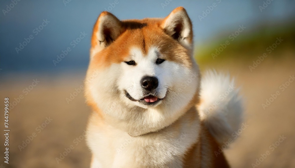 japanese akita inu dog on sand background