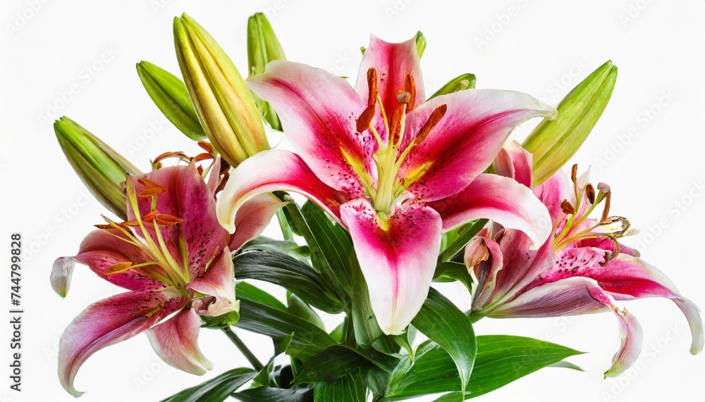 beautiful bouquet of lily flowers isolated on white background