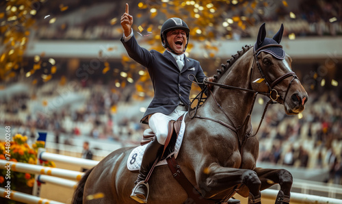 Professional equestrian celebrating the championship gold © RobertNyholm
