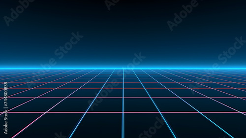 Abstract vector landscape background, cyberspace grid 3d technology vector illustration