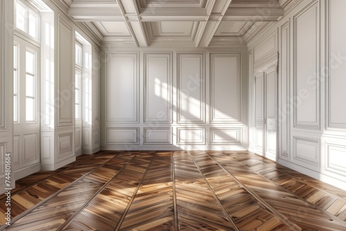 Classic Room Interior with Herringbone Floor - Traditional room interior featuring a herringbone pattern floor, illustrating a timeless design style.