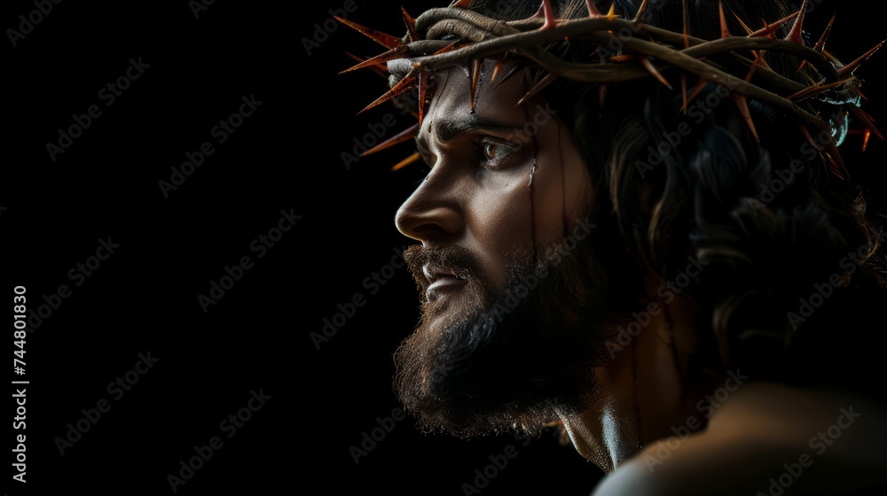 Ultrarealistic concept art of Jesus Christ with crown of thorn Ultrarealistic concept art of Jesus Christ with crown of thorn