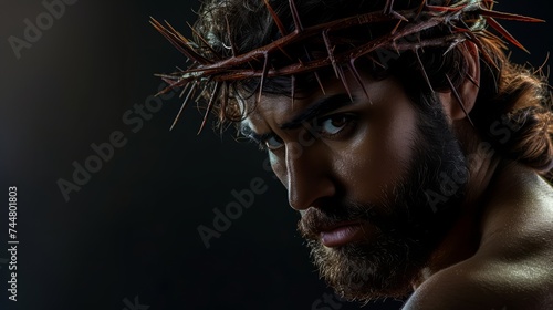 Ultrarealistic concept art of Jesus Christ with crown of thorn