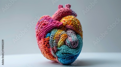 handcrafted multicolor knitted heart: a symbol of love and creativity