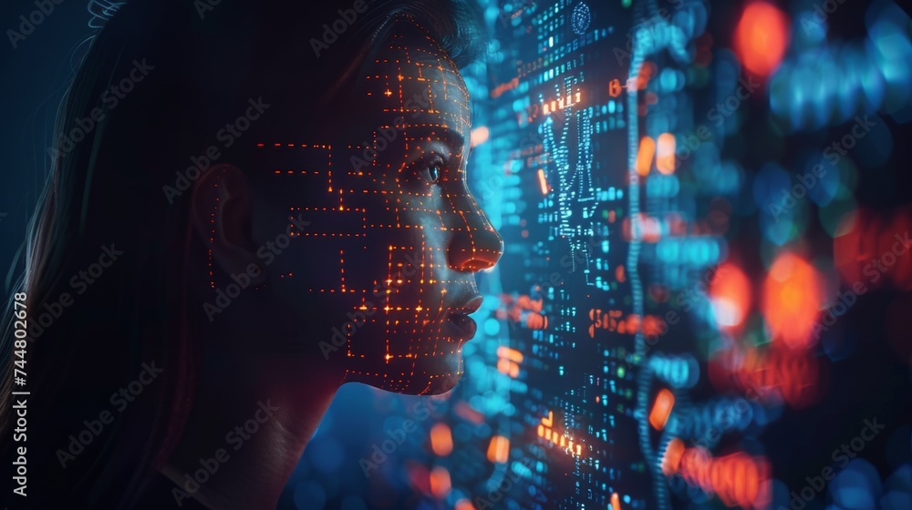 Face of futuristic and Innovative Imagery AI and Automation use of artificial intelligence and automation in business processes, illustrating efficiency and productivity enhancements