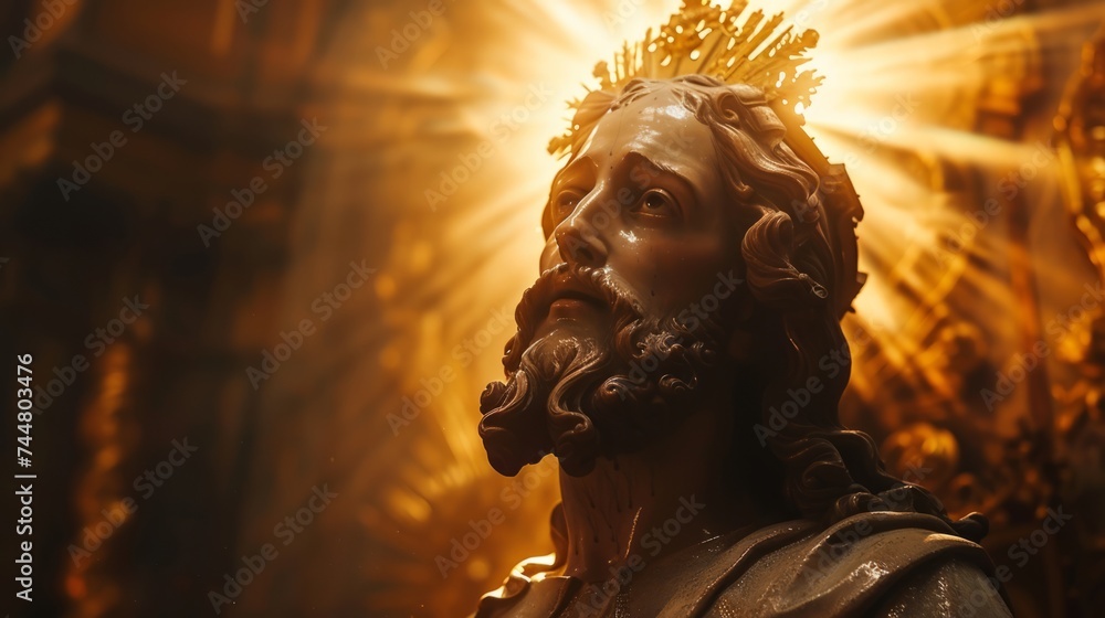The statue of Jesus Christ with shining divine light